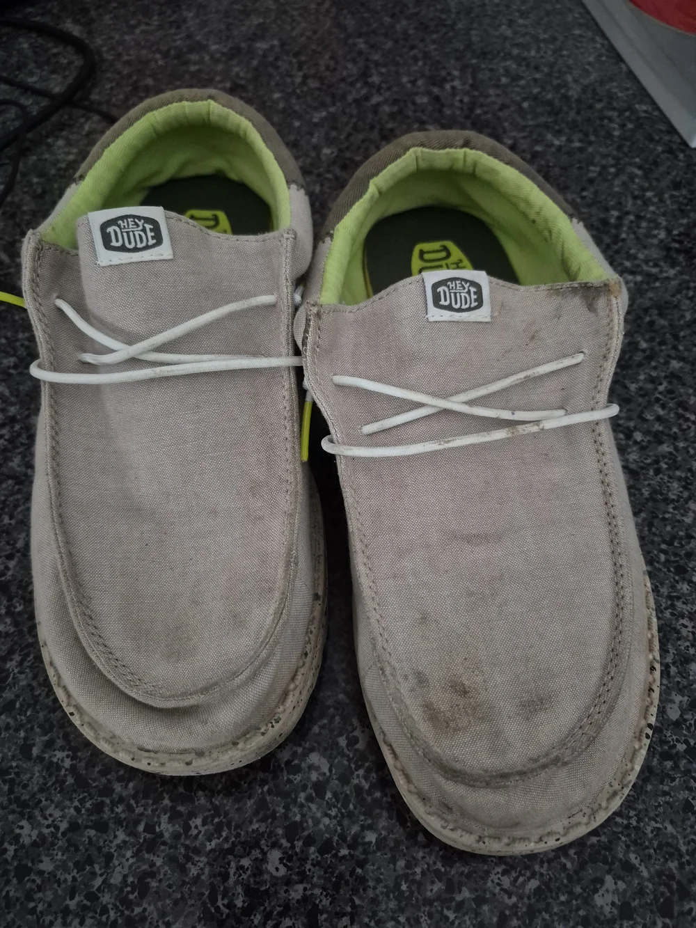 Hey Dude Men's Casual Slip-On Shoes in Beige with Lime Lining